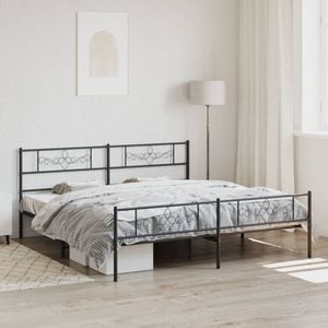 Cadru pat metalic cu tablii de cap/picioare vidaXL, 183x213 cm, negru