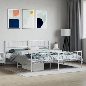Cadru de pat metalic cu tablie de cap/picioare vidaXL, 183x213 cm, alb