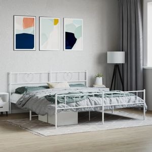 Cadru de pat metalic cu tablie vidaXL, 200x200 cm, alb