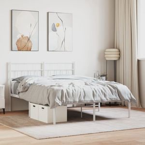 Cadru de pat metalic cu tablie vidaXL, 140x190 cm, alb