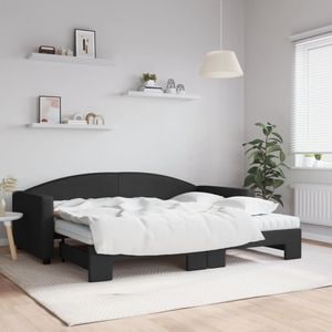 Pat de zi cu extensie si saltele vidaXL, 90x200 cm, textil, negru