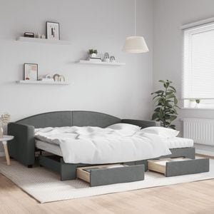 Pat de zi cu extensie si sertare vidaXL, 100x200 cm, textil, gri inchis