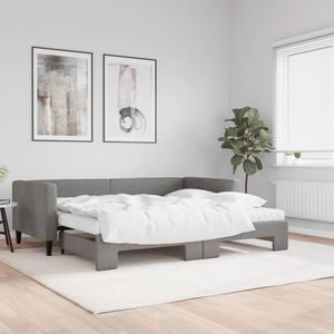 Pat de zi cu extensie si saltele vidaXL, 90x190 cm, textil, gri inchis