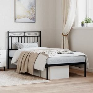Cadru pat metalic cu tablie vidaXL, 90x200 cm, negru
