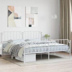 Cadru pat metalic cu tablie de cap/picioare vidaXL, 200x200 cm, alb