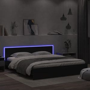 Cadru de pat cu tablie si LED vidaXL, 180x200 cm, negru
