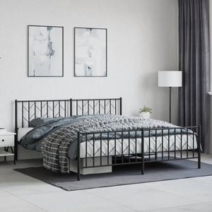 Cadru pat metalic cu tablii de cap/picioare vidaXL, 183x213 cm, negru