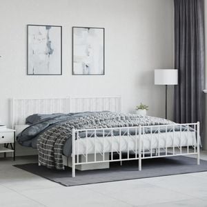 Cadru pat metalic cu tablie de cap/picioare vidaXL, 193x203 cm, alb