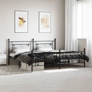 Cadru pat metalic cu tablii de cap/picioare vidaXL, 200x200 cm, negru