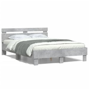 Cadru de pat cu tablie si LED vidaXL, 120x200 cm, gri beton