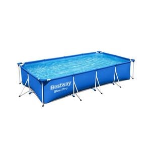 Piscina cu cadru metalic, pompa de filtrare Bestway, dimensiuni 399 x 211 x 81 cm, 5700 litri, dreptunghiulara, albastru