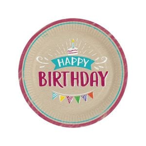 Set farfurii petrecere Happy Birthday, Amscan, 8 piese, 23 cm, multicolor
