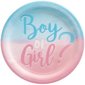 Set farfurii petrecere Boy or Girl, Amscan A9911333- 66, 8 piese, 23 cm, roz/albastru
