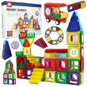 Set Inteligent de Constructie Intellectual Magnets 3D idealSTORE, Include 110 de Elemente Magnetice, Sasiu Pentru Vehicul, Educativ- Creativ, Magneti Neodim