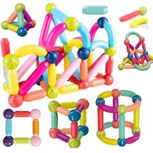 Set Piese Magnetice Educationale idealStore MagicKids Stick, 65 Piese, diferite Culori, Posibilitatea de a Construi forme Nelimitate, Magneti Neodim