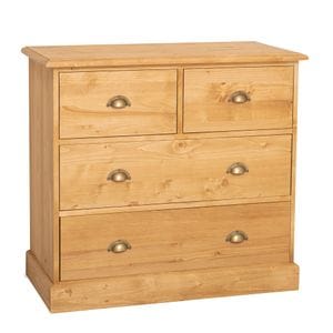 Comoda SZEL MOB, 2 sertare inguste + 2 sertare late, culoare maro deschis P093, ceruit, 100% lemn masiv, 100x50x90 cm