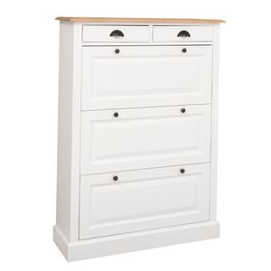 Pantofar cu 3 usi si 2 sertare, blat stejar, culoare blat maro deschis P061, culoare corp alb P004, dublu color, 100% lemn masiv, 103x35x140 cm