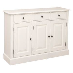 Comoda SZEL MOB, 3 usi, 3 sertare, culoare exterior alb murdar P039, culoare interior gri P010, dublu color, 100% lemn masiv, 120x35x85 cm