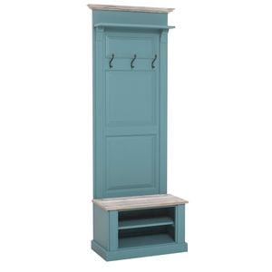 Cuier cu spatiu deschis, culoare albastru P008, culoare blat si cornisa gri P067, dublu color, 100% lemn masiv, 80x41x210 cm