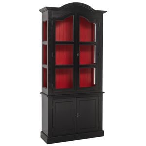 Vitrina cu 2 usi BAS + 2 usi sticla, cornisa arcuita SUP, culoare exterior negru P150, culoare interior rosu P047, dublu color, 100% lemn masiv, 104x39x220 cm