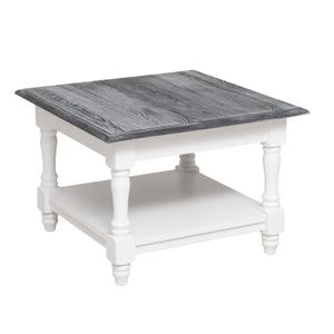 Masuta de cafea cu picioare strunjite si o polita joasa, culoare blat gri P072, culoare corp alb P004, dublu color, 100% lemn masiv, 65x65x45 cm