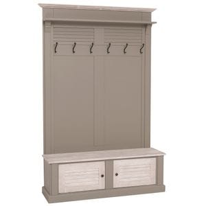 Cuier cu design Shutter cu doua usi, culoare gri P030, culoare blat, usi si cornisa crem P080, dublu color, 100% lemn masiv, 140x41x210 cm