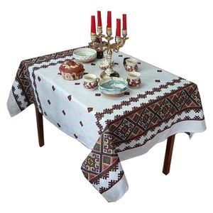 Fata de masa pentru living si bucatarie HouseXL CASA GINO, cu motive traditionale, bumbac 100%, 150x350 cm, masa 16 persoane, model Traditional I