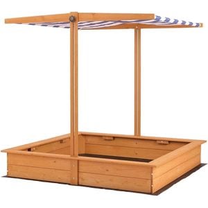 Lada de nisip cu acoperis ajustabil, PROCART, 118x118x118 cm, lemn de brad, natur