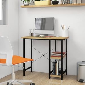 Birou de calculator vidaXL, 80x40x72 cm, MDF si metal, negru-stejar deschis