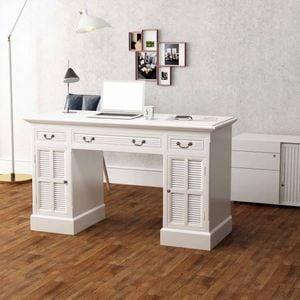 Birou dublu cu piedestal vidaXL, 140x48x80 cm, alb