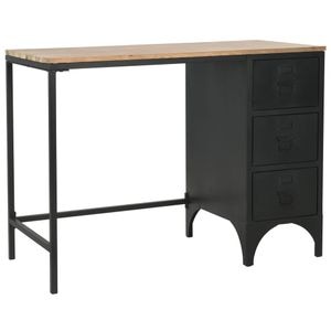 Birou cu piedestal vidaXL, 100x50x76 cm, lemn masiv de brad si otel