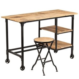 Birou cu scaun pliabil vidaXL, 115x50x76 cm, lemn masiv de mango