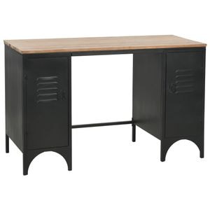 Birou dublu cu piedestal vidaXL, lemn masiv brad si otel, 120x50x76 cm