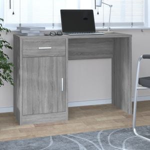 Birou cu sertar si dulap vidaXL, 100x40x73 cm, lemn prelucrat, gri sonoma