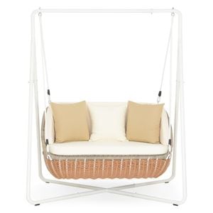 Leagan dublu, gradina/terasa BURANO, 133x81x75 cm, alb/gri/maro