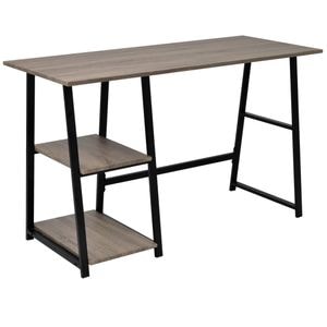 Birou cu 2 rafturi vidaXL, gri/stejar, 120 x 50 x 73 cm