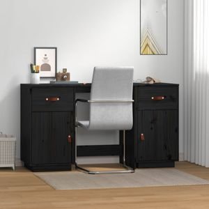 Birou cu dulapuri vidaXL, negru, 135x50x75 cm, lemn masiv de pin