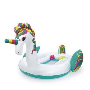Saltea gonflabila, pentru plaja, confectionata din vinil, 6 persoane, forma de unicorn, 590 x 404 cm, multicolor