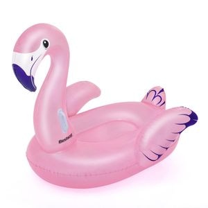 Saltea gonflabila, confectionata din vinil, 2 camere de aer, in forma de flamingo, cu 2 manere pentru supor, 153 x 143 cm, roz