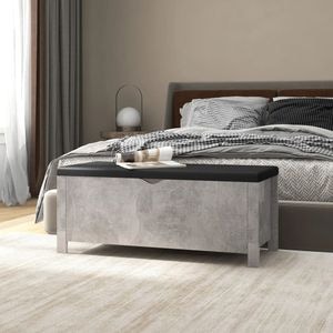 Cutie depozitare vidaXL, perna gri beton, 105x40x45 cm, lemn prelucrat
