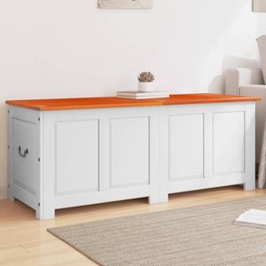 Cufar de depozitare cu capac vidaXL, maro/alb, lemn masiv de acacia, 150 x 55 x 57 cm 