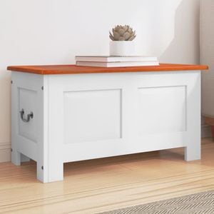 Cufar de depozitare cu capac vidaXL, lemn masiv de acacia, 70x35x37 cm, maro si alb
