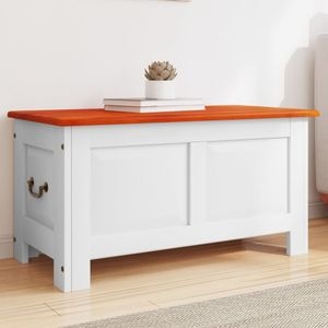 Cufar de depozitare cu capac vidaXL, lemn masiv de acacia, 110x55x57 cm, maro si alb