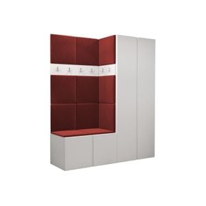 Cuier Hol Luca 2, alb cu tapiterie rosie, 188 x 158 x 46 cm
