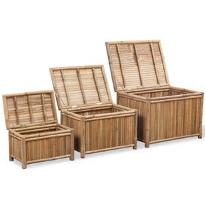 Set cutii depozitare cu capac vidaXL, 3 buc, maro, bambus, 28 x 28 x 30 cm