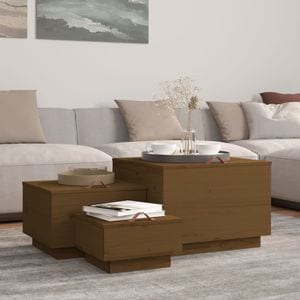 Set cutii depozitare cu capac vidaXL, 3 buc, maro miere, lemn masiv pin, 55 x 55 x 40 cm