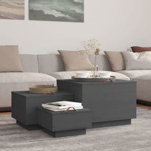 Set cutii depozitare cu capac vidaXL, 3 buc, gri, lemn masiv de pin, 55 x 55 x 40 cm