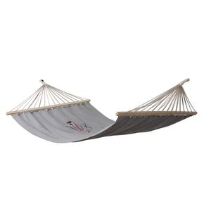 Hamac cu bare din lemn, fabricat din bumbac si poliester, o persoana, model flamingo, 200 x 150 cm, gri