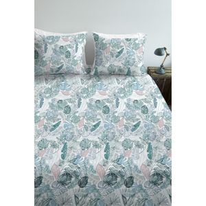 Lenjerie de pat Rainforest Blue Green XXL, ET COLLECTION, 100% bumbac, cearceaf pat 220x240 cm, cearceaf pilota 200x220 cm, 2 x fete perne 50x70 cm