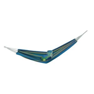 Hamac DacEnergy, confectionat din poliester si bumbac, 200 x 100 cm, greutate suportata 110 kg, albastru cu dungi